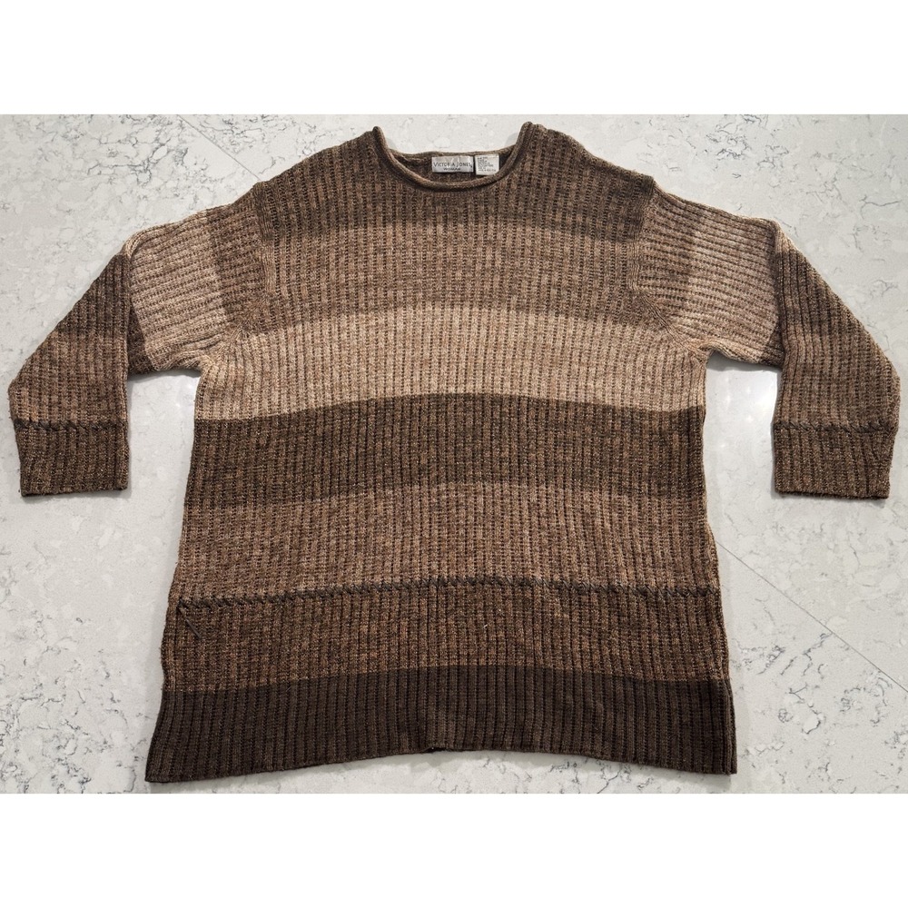 VTG 90s Victoria Jones Ribbed Crewneck Sweater Womens Plus 3X Brown Striped
